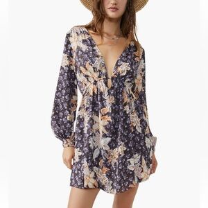 Free People Soli Plunge Neck Long Sleeve Minidress